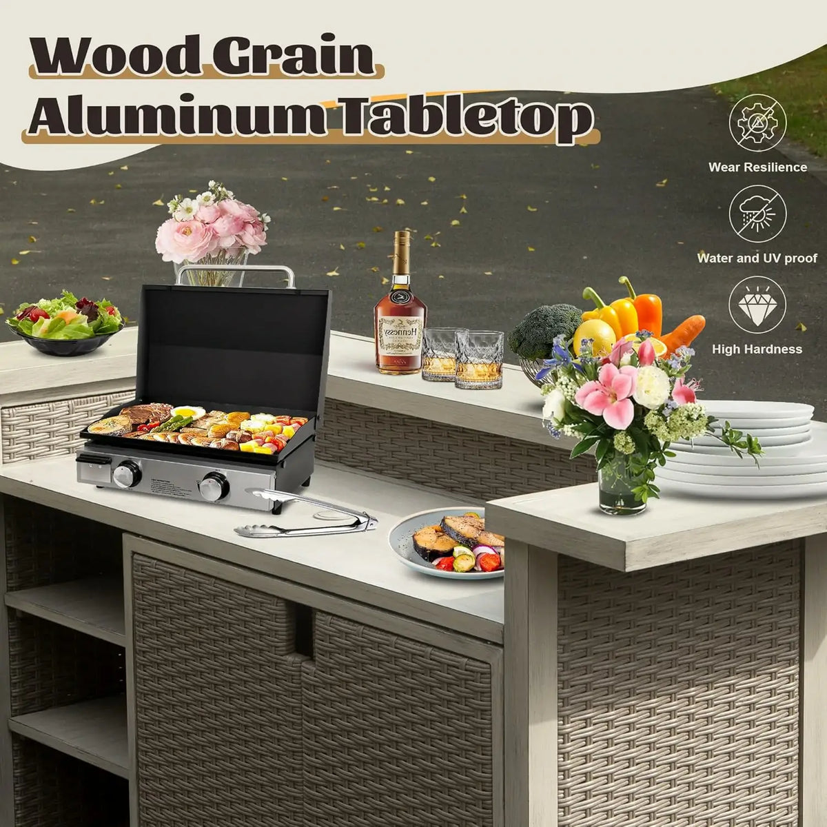 Modern Aluminum & Wicker Outdoor Bar Table - Gray