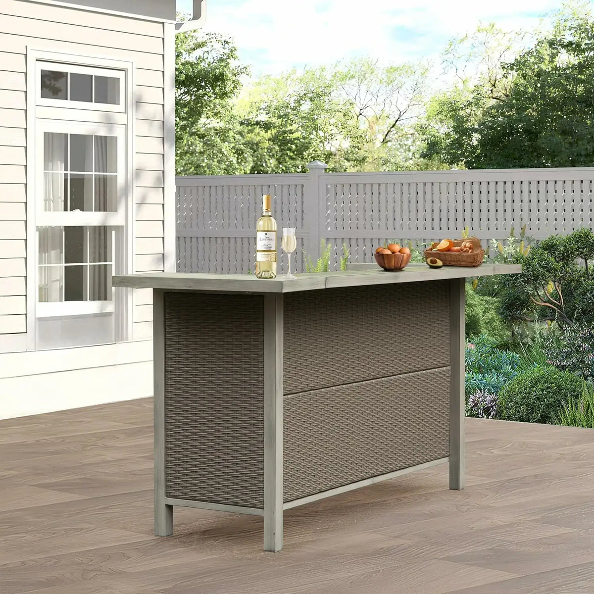 Modern Aluminum & Wicker Outdoor Bar Table - Gray