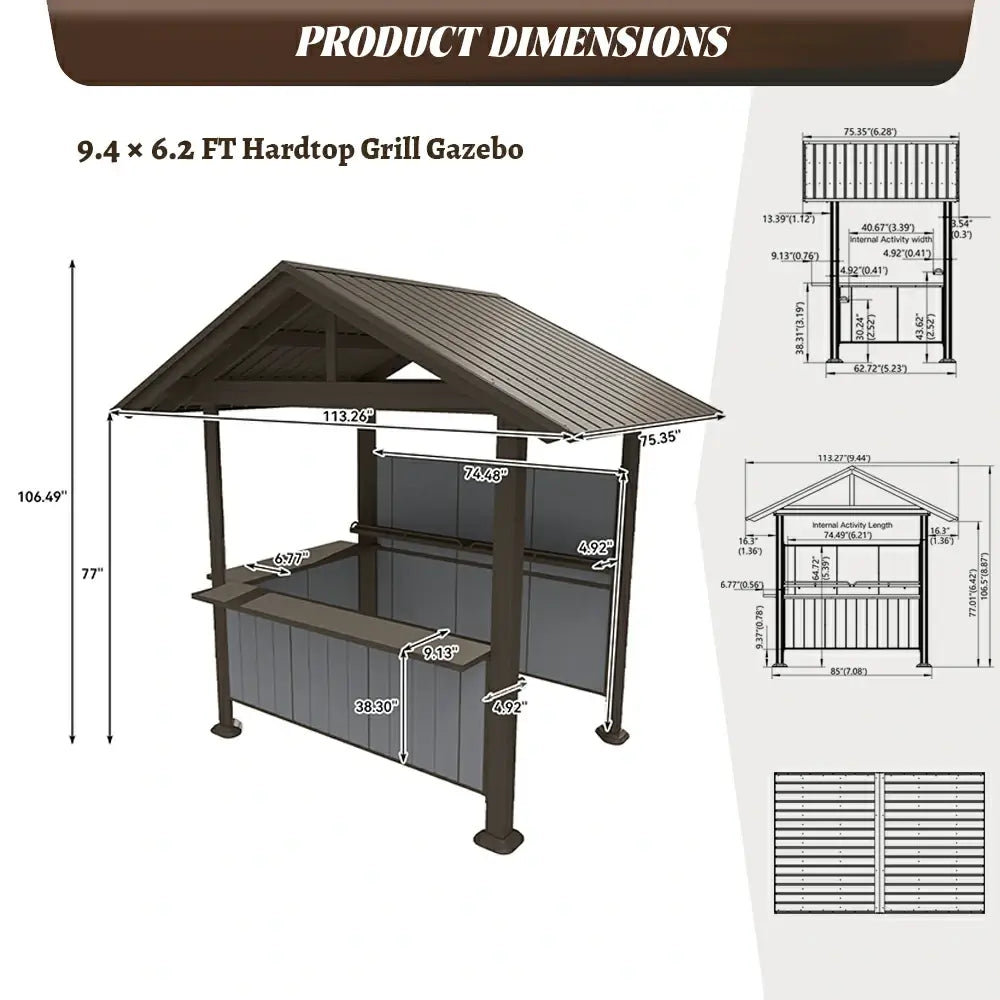 9' x 6' Hardtop Grill Gazebo Gable Roof