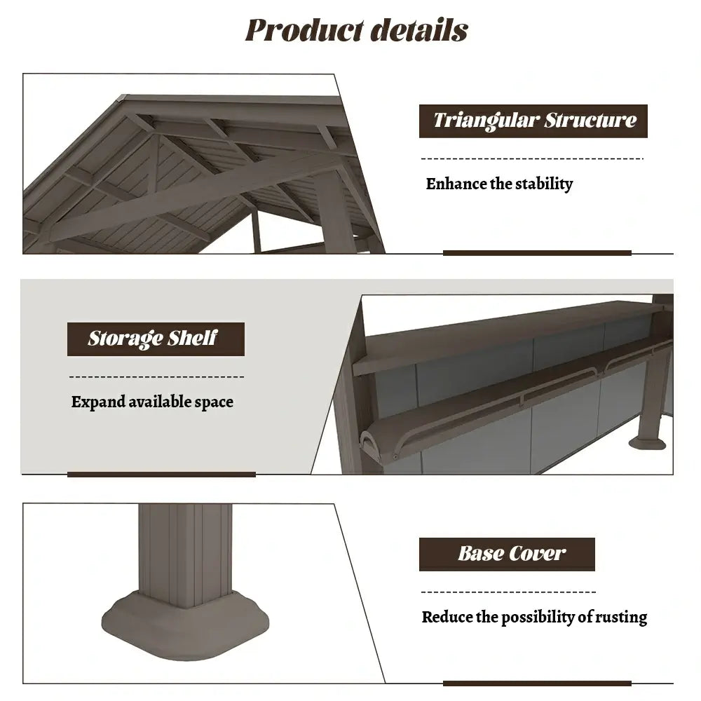 9' x 6' Hardtop Grill Gazebo Gable Roof
