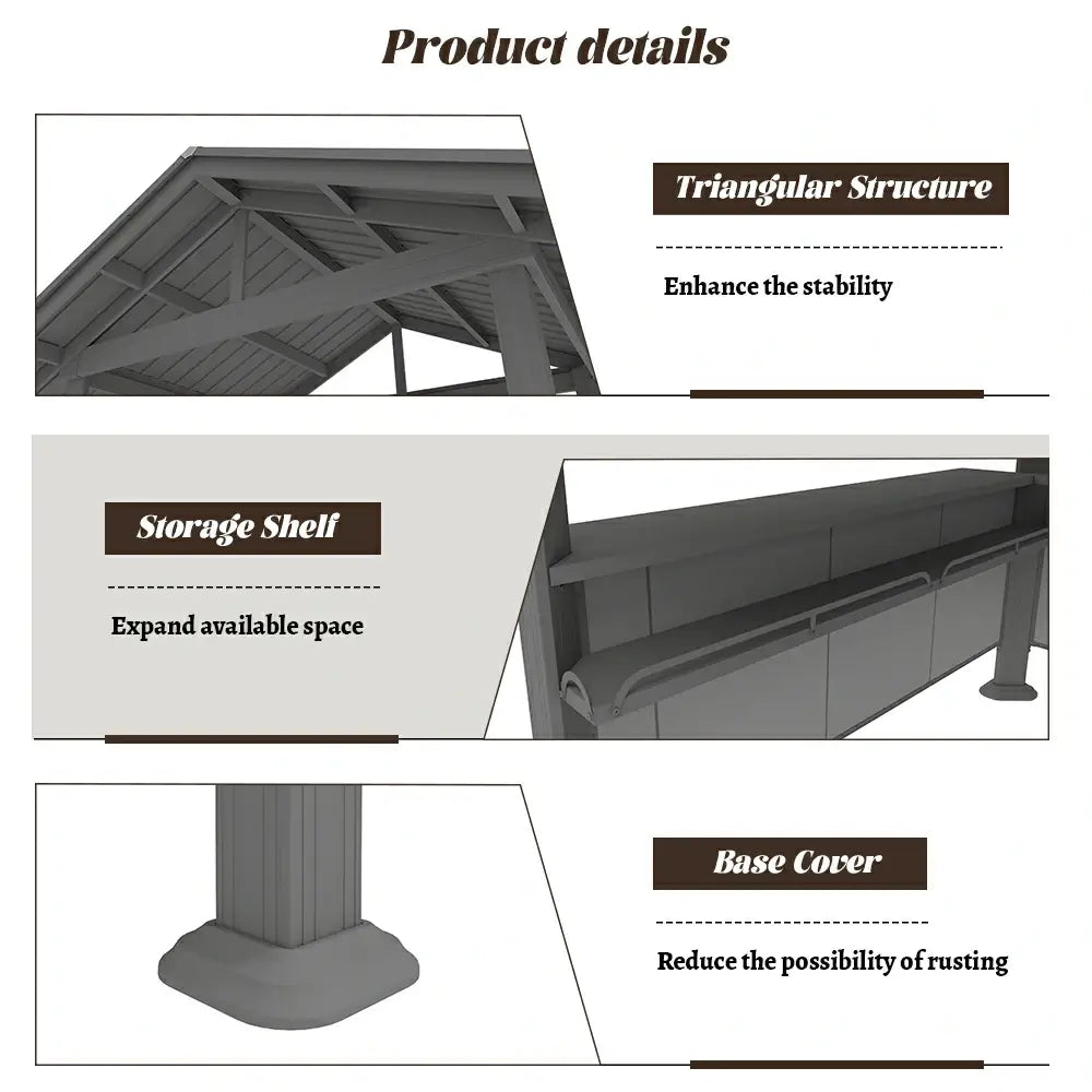 9' x 6' Hardtop Grill Gazebo Gable Roof