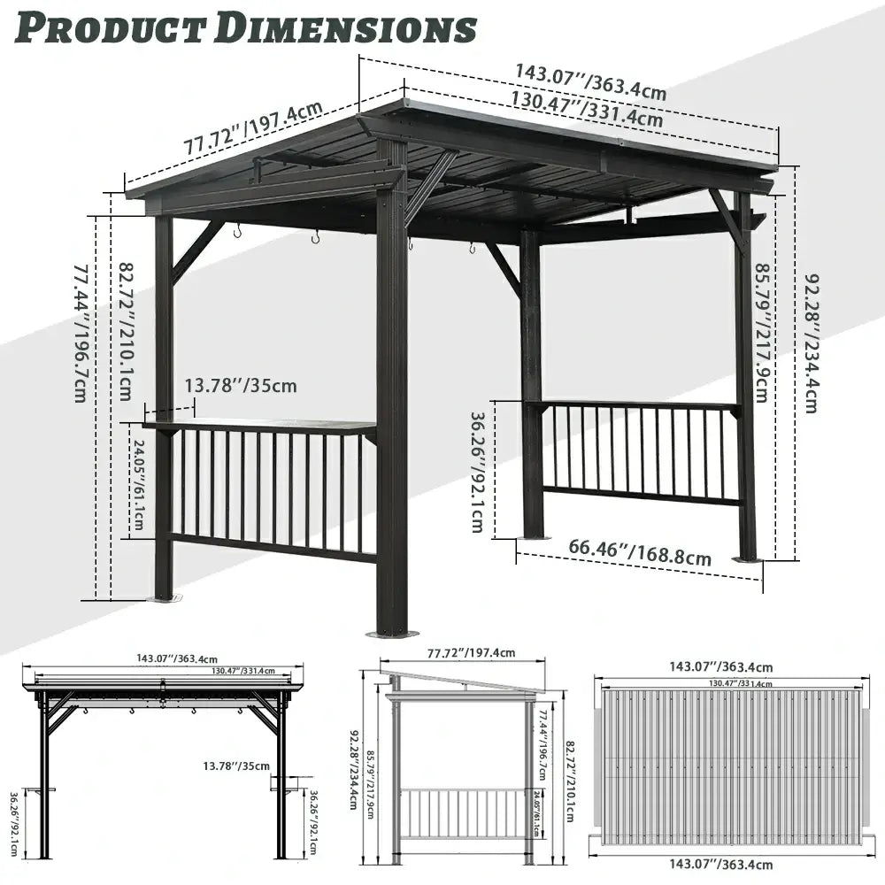 6.5' × 12' Hardtop Grill Gazebo Sloping Roof
