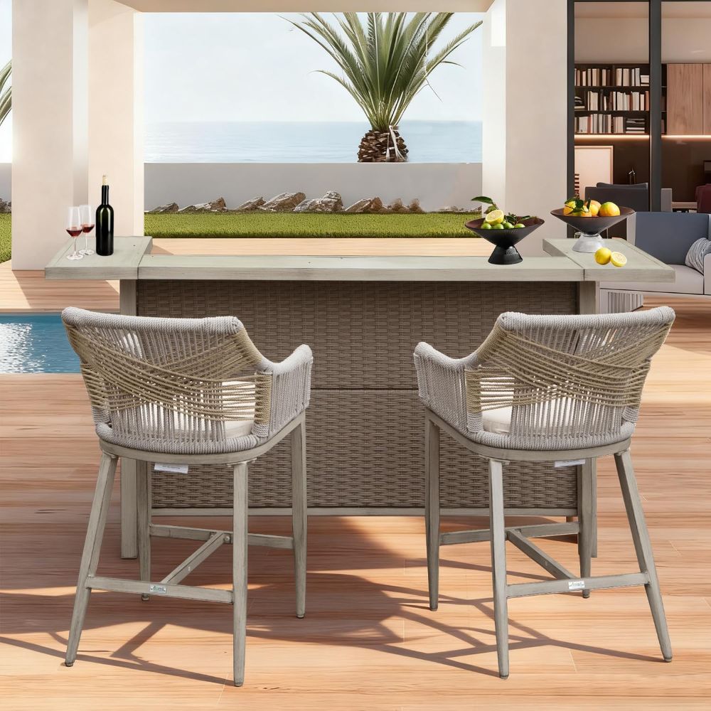 Modern Aluminum & Wicker Outdoor Bar Table - Gray