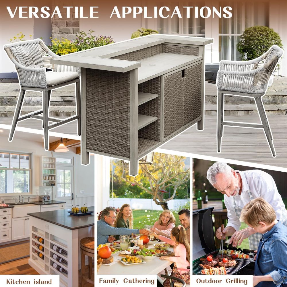 Modern Aluminum & Wicker Outdoor Bar Table - Gray