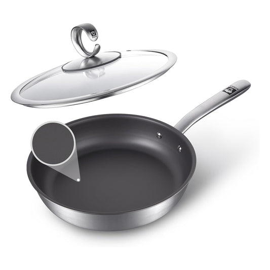 KOBACH 11" Titanium Frying Pan with Lid, 100% Pure Titanium, Coating-Free Nonstick, Induction Compatible