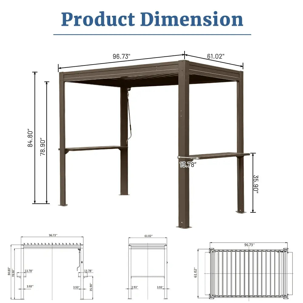 8' x 5' Aluminum Grill Gazebo with Adjustable Louvered Roof