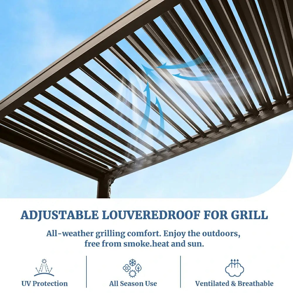 8' x 5' Aluminum Grill Gazebo with Adjustable Louvered Roof