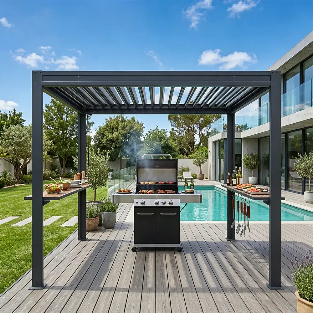 8' x 5' Aluminum Grill Gazebo with Adjustable Louvered Roof