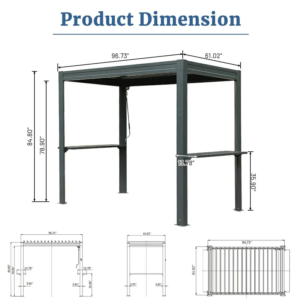 8' x 5' Aluminum Grill Gazebo with Adjustable Louvered Roof