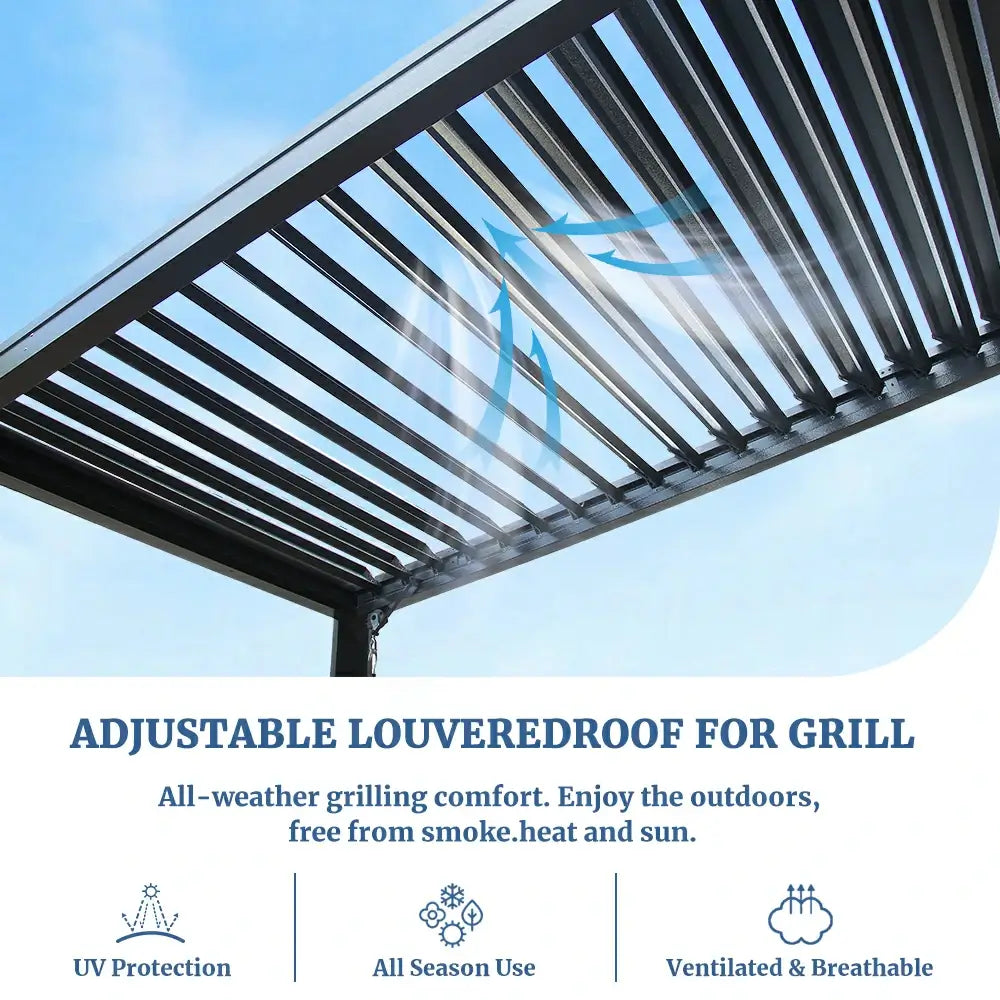 8' x 5' Aluminum Grill Gazebo with Adjustable Louvered Roof