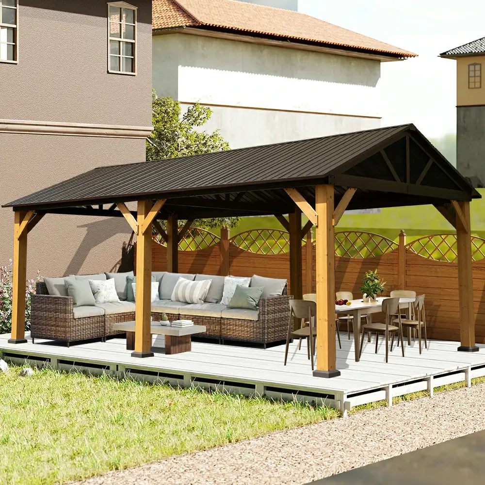 Wood Gazebo with Galvanized Steel Roof - Cedar Post