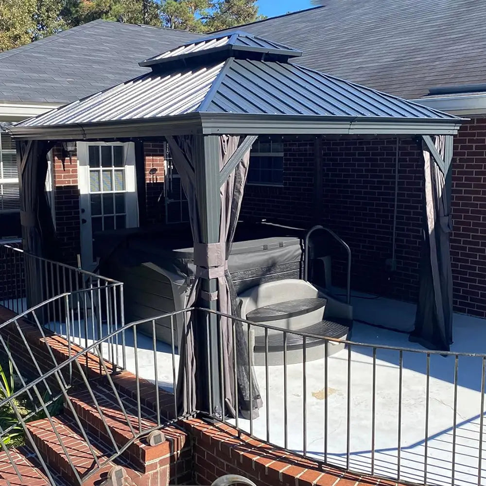 Aluminum Hardtop Gazebo Dark Gray with Drainage Gutters