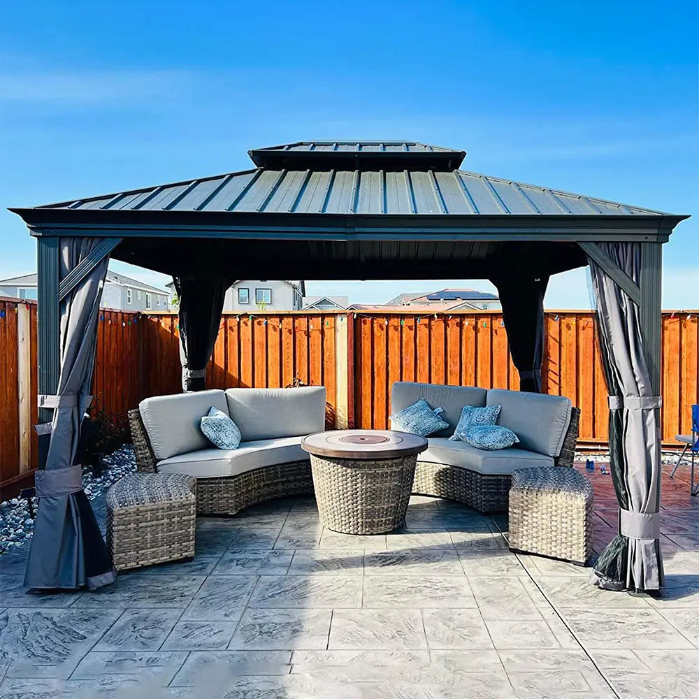 Aluminum Hardtop Gazebo Dark Gray with Drainage Gutters