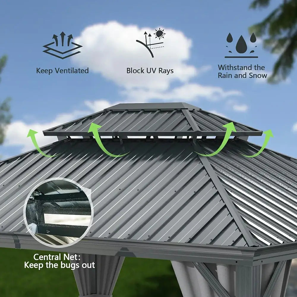 Aluminum Hardtop Gazebo Dark Gray with Drainage Gutters