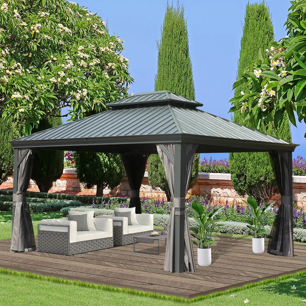 Aluminum Hardtop Gazebo Dark Gray with Drainage Gutters