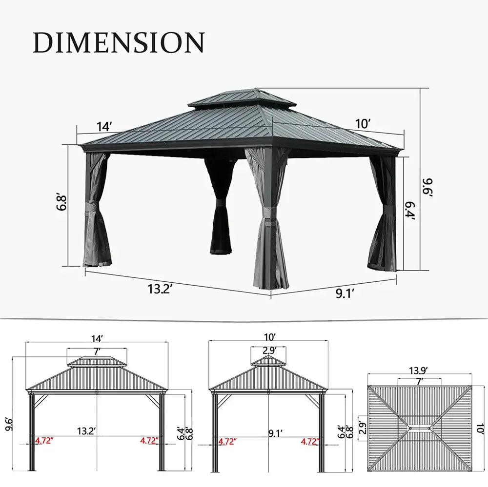 Aluminum Hardtop Gazebo Dark Gray with Drainage Gutters