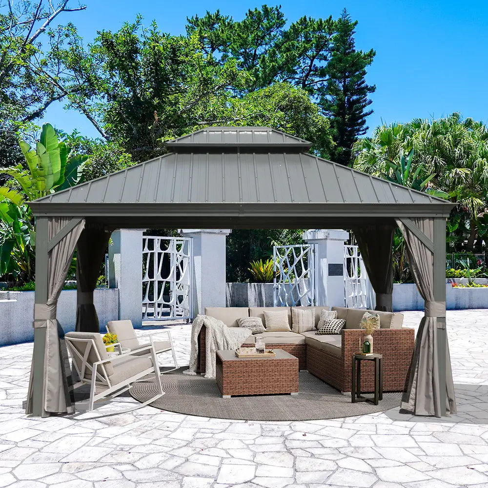 Aluminum Hardtop Gazebo Dark Gray with Drainage Gutters