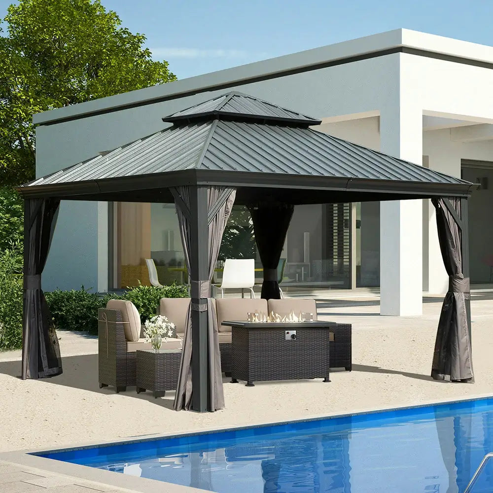 Aluminum Hardtop Gazebo Dark Gray with Drainage Gutters