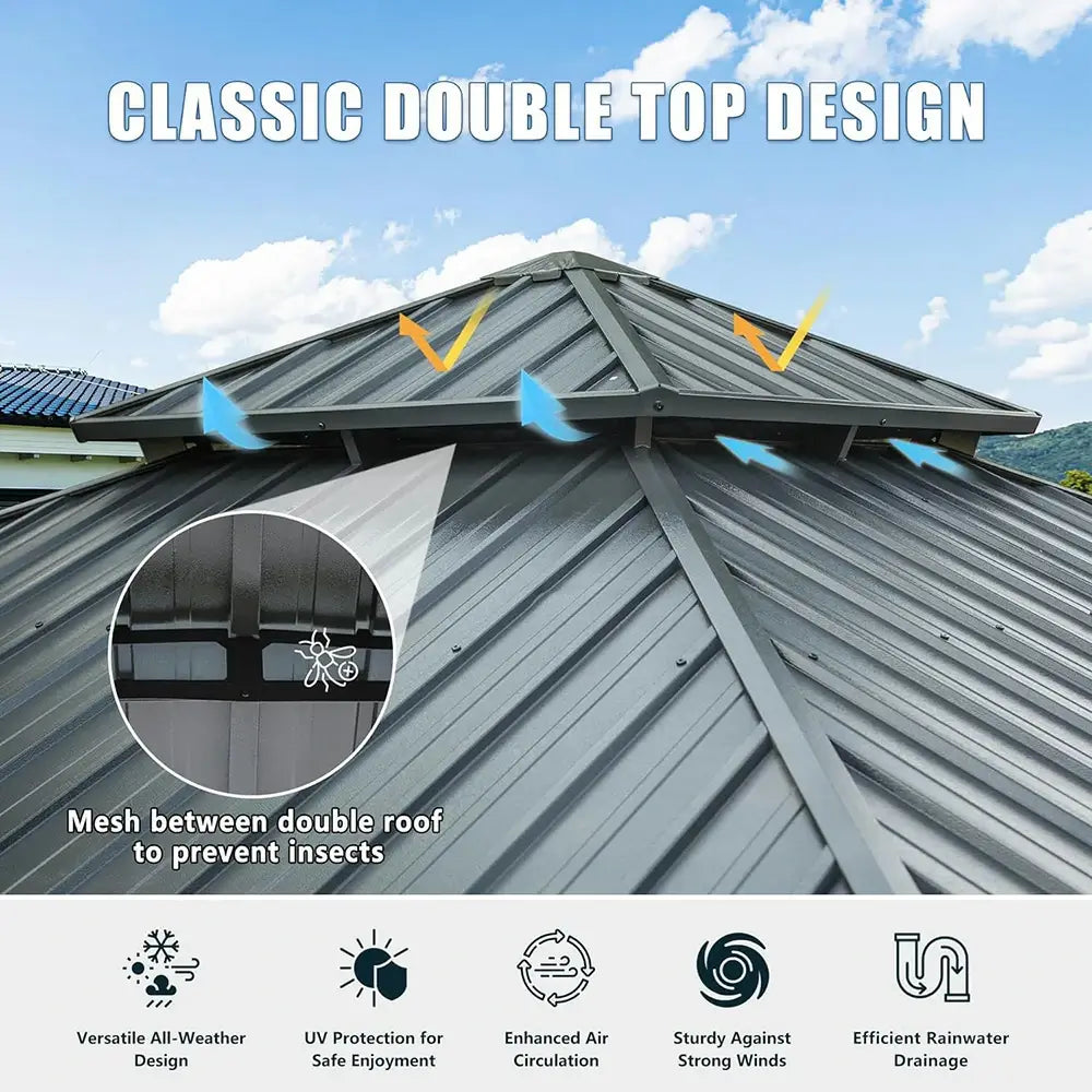 Aluminum Hardtop Gazebo Dark Gray with Drainage Gutters