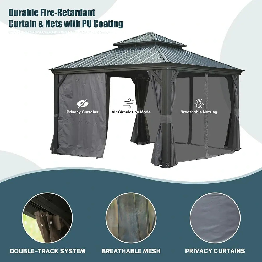 Aluminum Hardtop Gazebo Dark Gray with Drainage Gutters