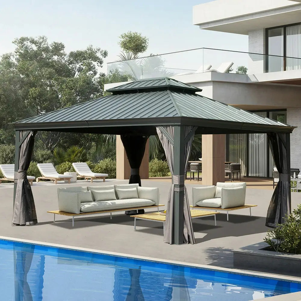 Aluminum Hardtop Gazebo Dark Gray with Drainage Gutters