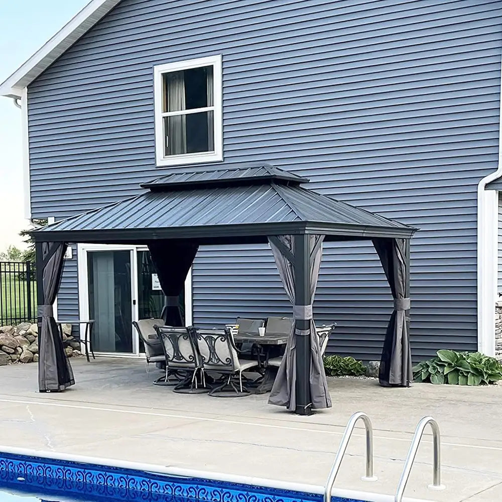 Aluminum Hardtop Gazebo Dark Gray with Drainage Gutters