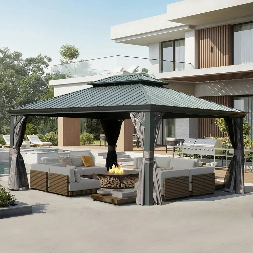Aluminum Hardtop Gazebo Dark Gray with Drainage Gutters