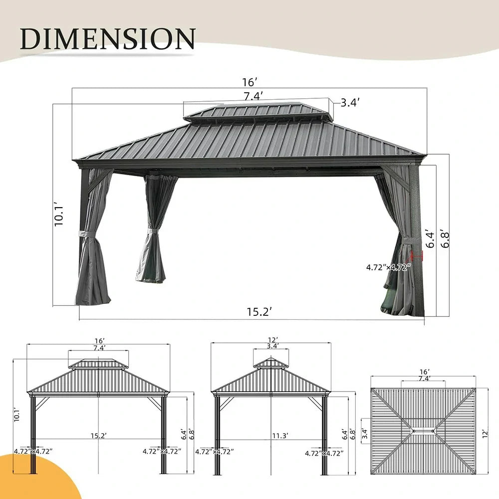 Aluminum Hardtop Gazebo Dark Gray with Drainage Gutters