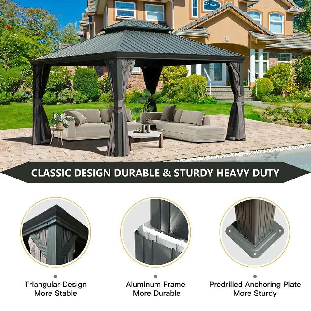 Aluminum Hardtop Gazebo Dark Gray with Drainage Gutters