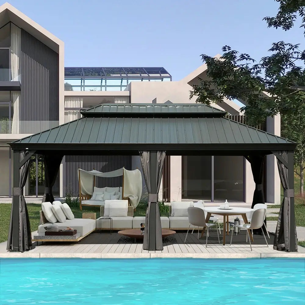 Aluminum Hardtop Gazebo Dark Gray with Drainage Gutters