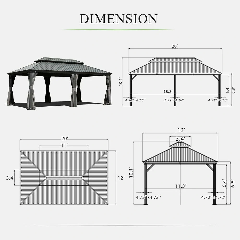Aluminum Hardtop Gazebo Dark Gray with Drainage Gutters