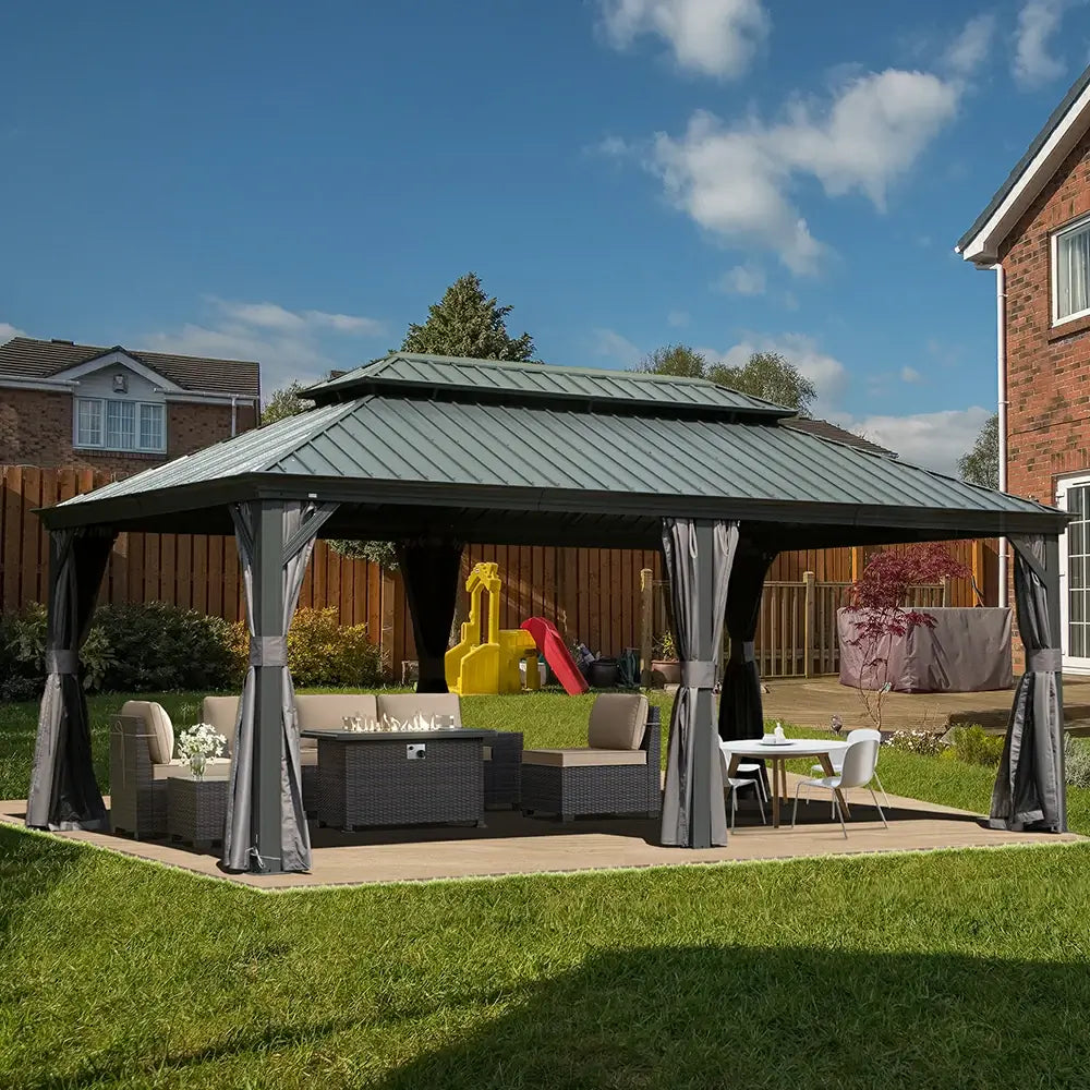 Aluminum Hardtop Gazebo Dark Gray with Drainage Gutters