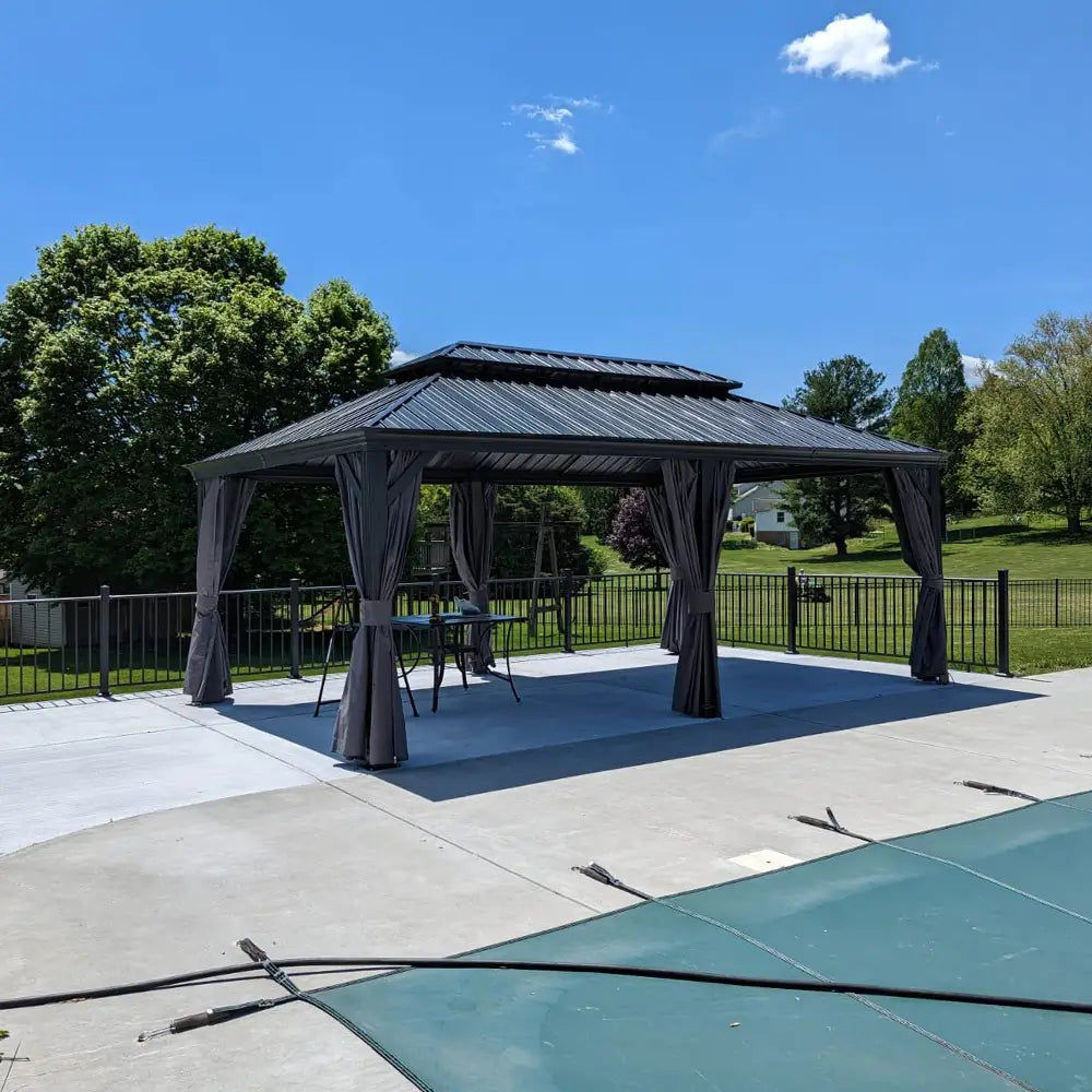 Aluminum Hardtop Gazebo Dark Gray with Drainage Gutters