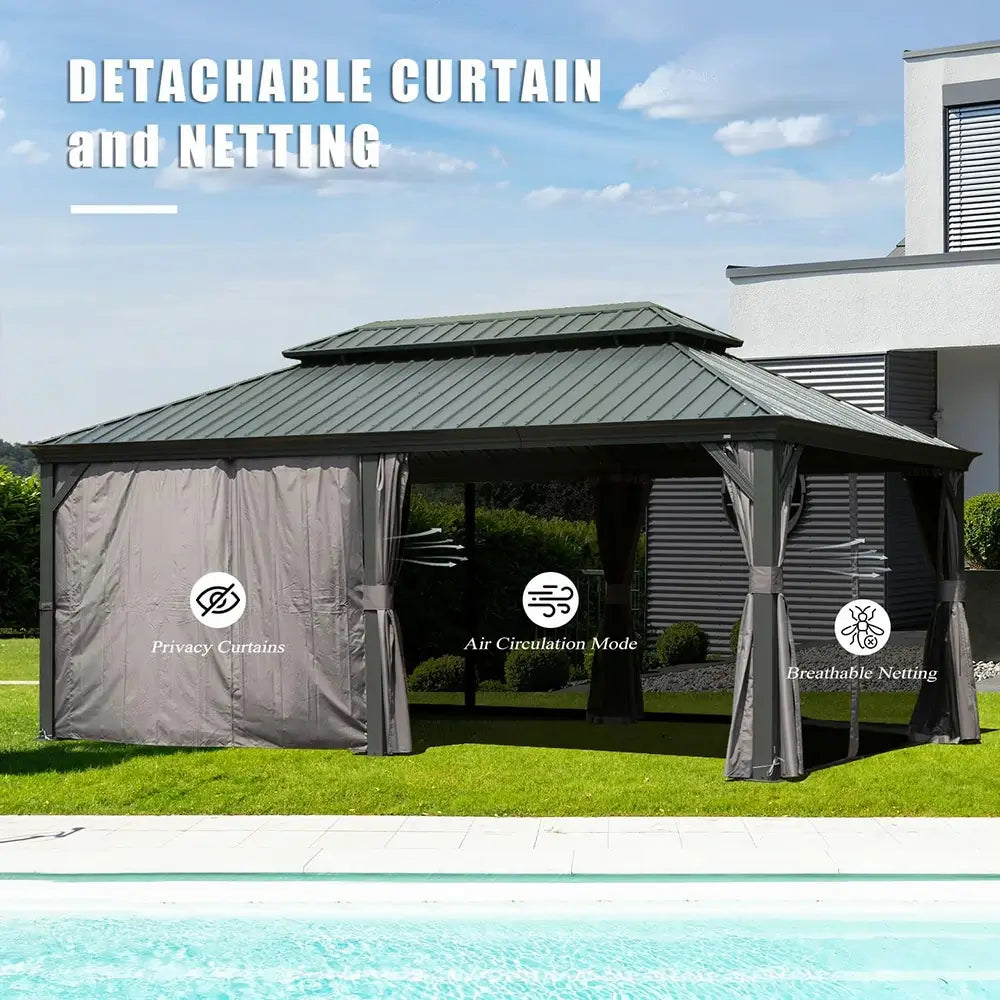 Aluminum Hardtop Gazebo Dark Gray with Drainage Gutters
