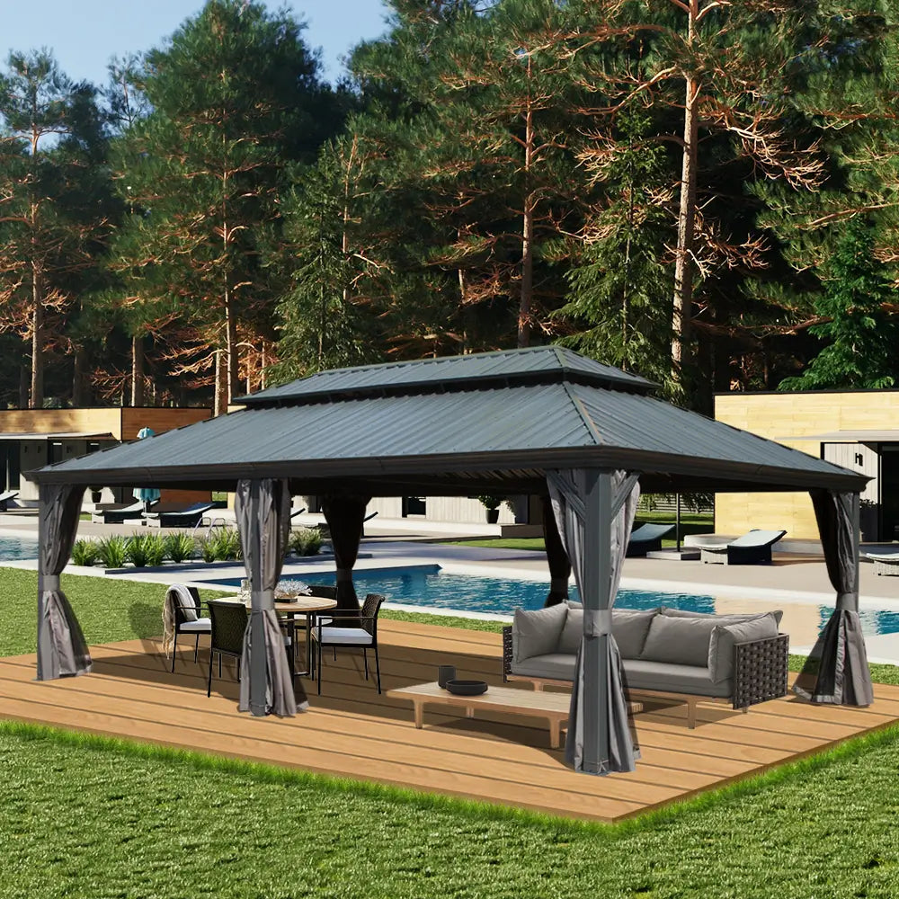 Aluminum Hardtop Gazebo Dark Gray with Drainage Gutters