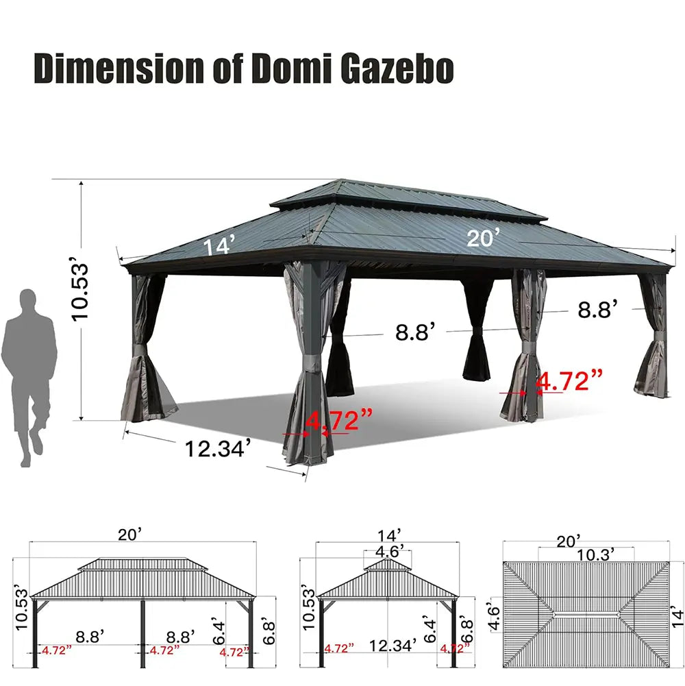 Aluminum Hardtop Gazebo Dark Gray with Drainage Gutters