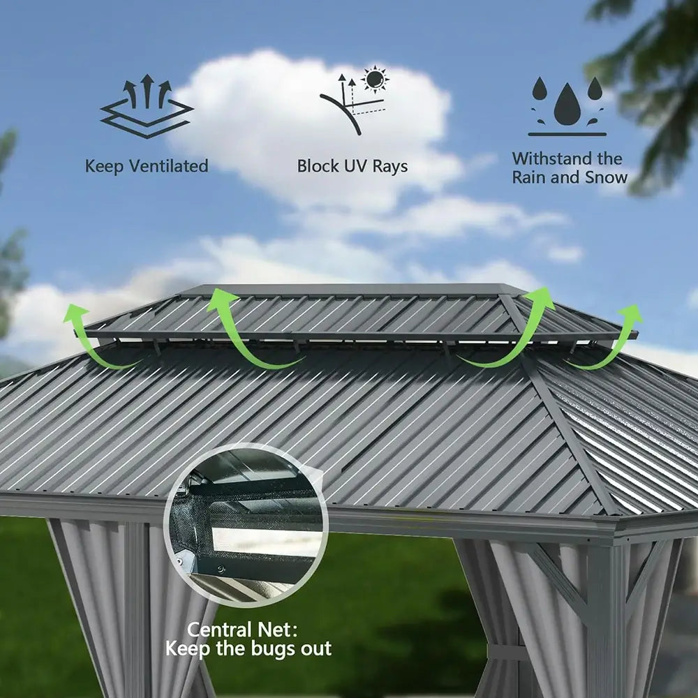 Aluminum Hardtop Gazebo Dark Gray with Drainage Gutters