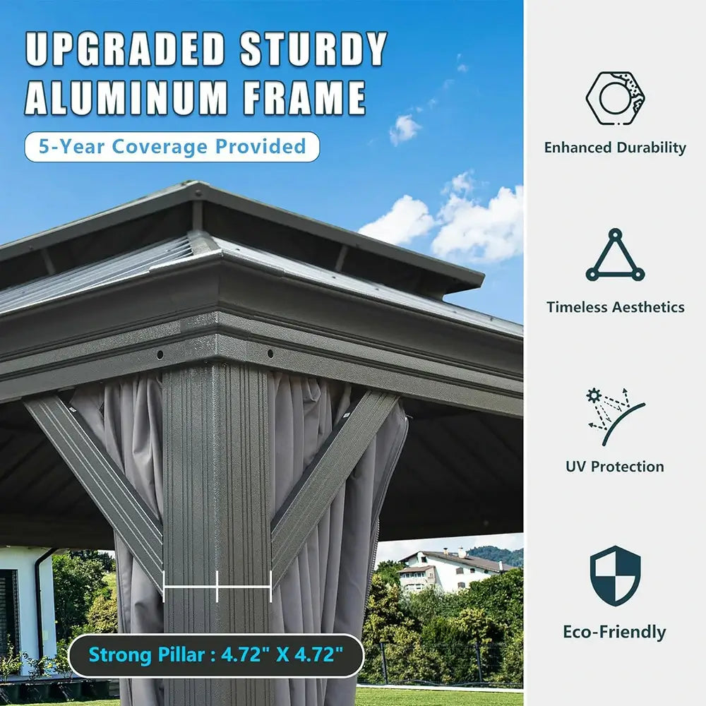 Aluminum Hardtop Gazebo Dark Gray with Drainage Gutters