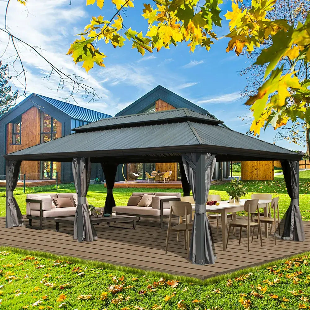 Aluminum Hardtop Gazebo Dark Gray with Drainage Gutters