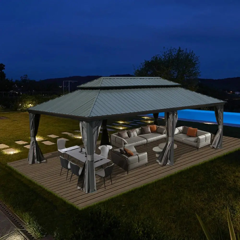 Aluminum Hardtop Gazebo Dark Gray with Drainage Gutters