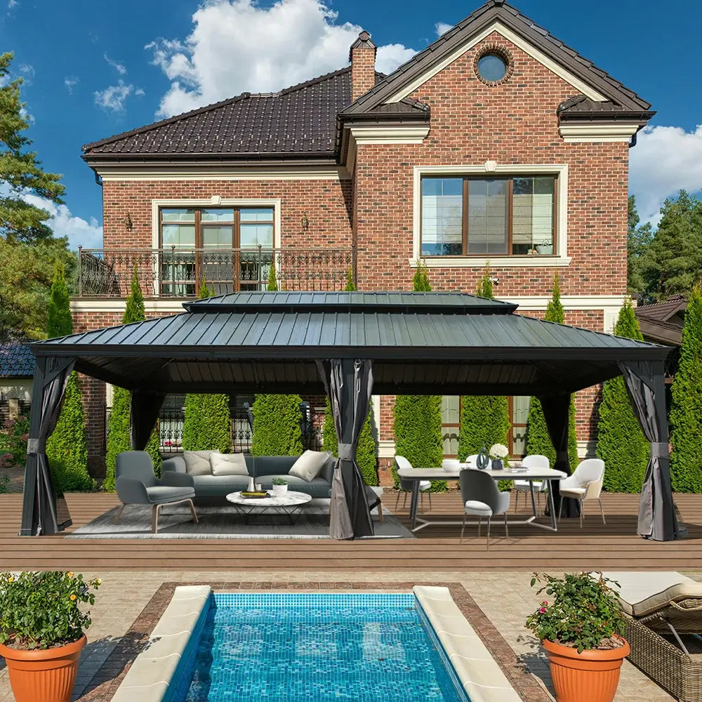 Aluminum Hardtop Gazebo Dark Gray with Drainage Gutters