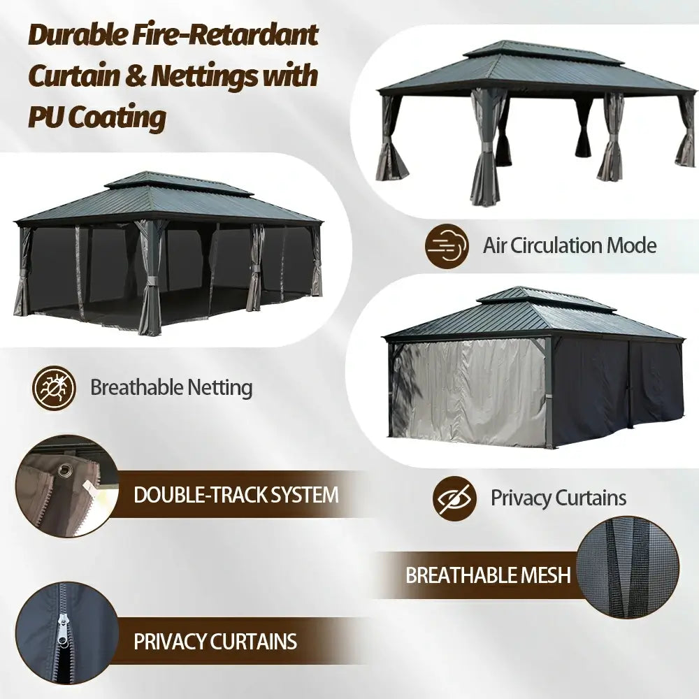 Aluminum Hardtop Gazebo Dark Gray with Drainage Gutters