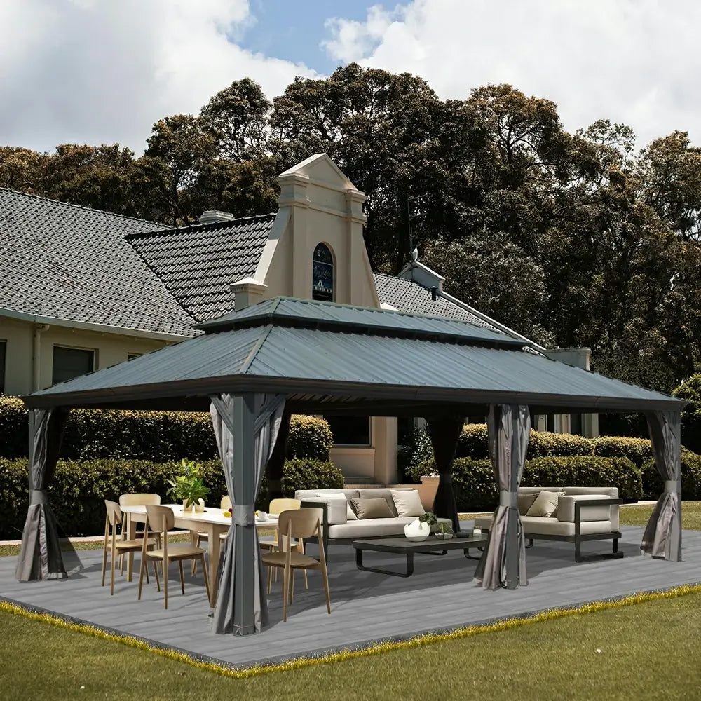 Aluminum Hardtop Gazebo Dark Gray with Drainage Gutters