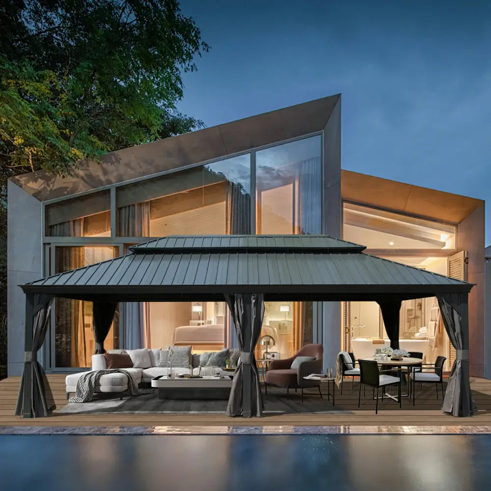 Aluminum Hardtop Gazebo Dark Gray with Drainage Gutters