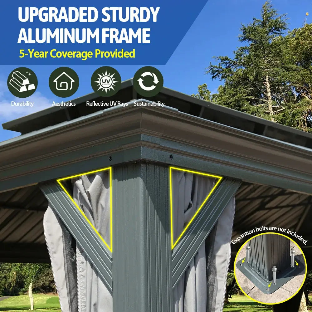 Aluminum Hardtop Gazebo Dark Gray with Drainage Gutters