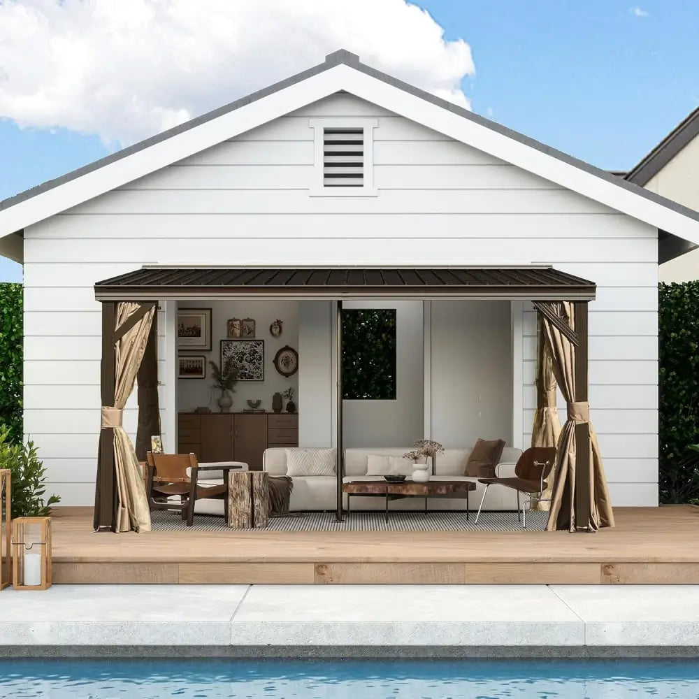 Wall-Mounted Hardtop Gazebo with Drainage Gutters
