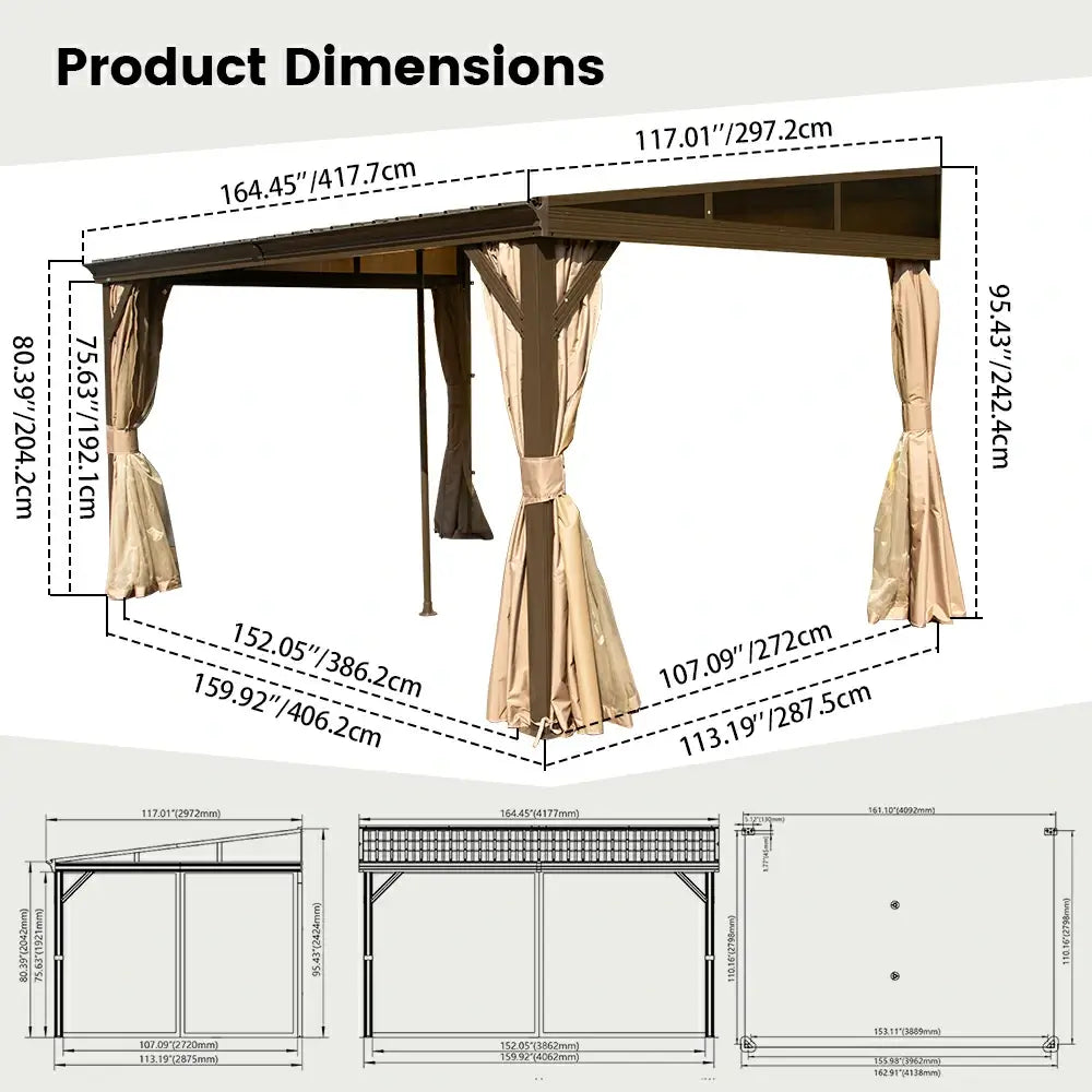 Wall-Mounted Hardtop Gazebo with Drainage Gutters