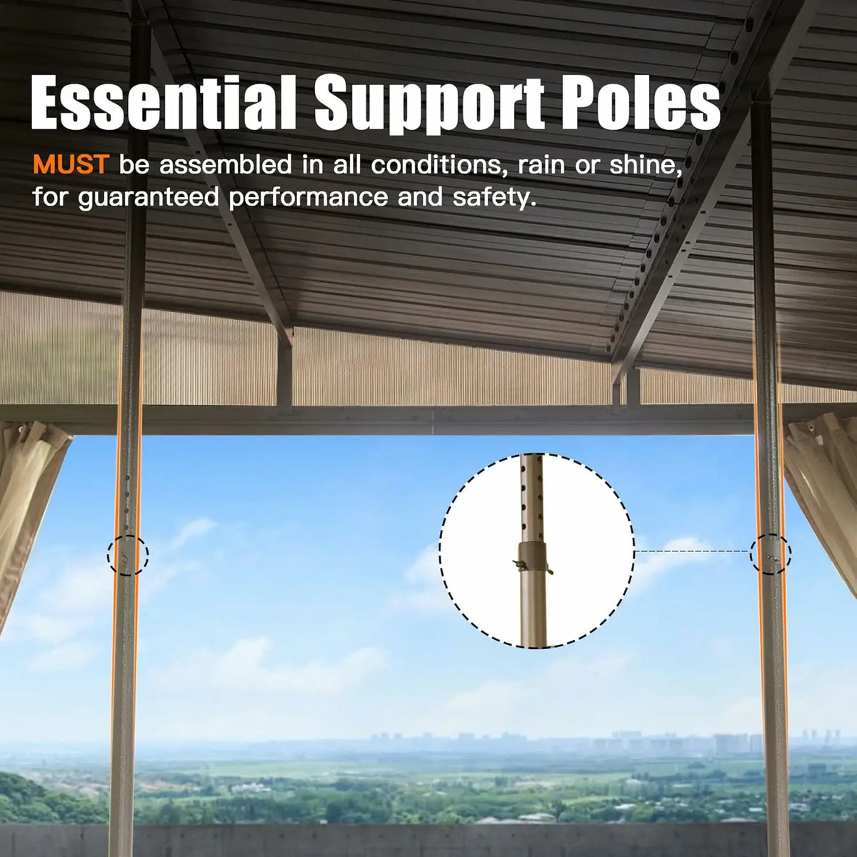 Wall-Mounted Hardtop Gazebo with Drainage Gutters