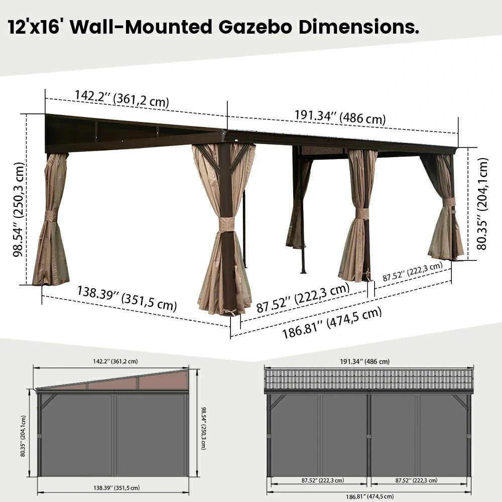 Wall-Mounted Hardtop Gazebo with Drainage Gutters