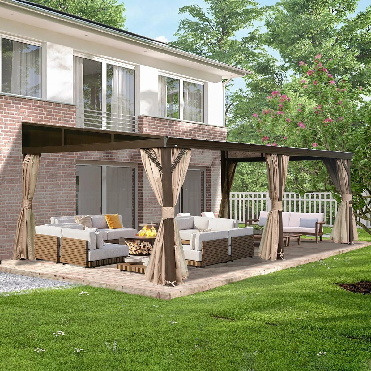 Wall-Mounted Hardtop Gazebo with Drainage Gutters